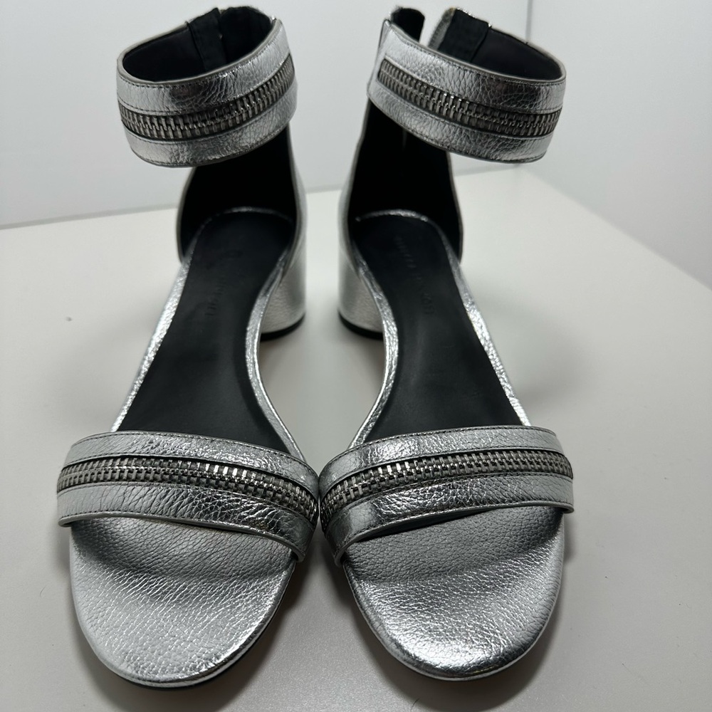 Rebecca Minkoff silver leather ankle strap sandals